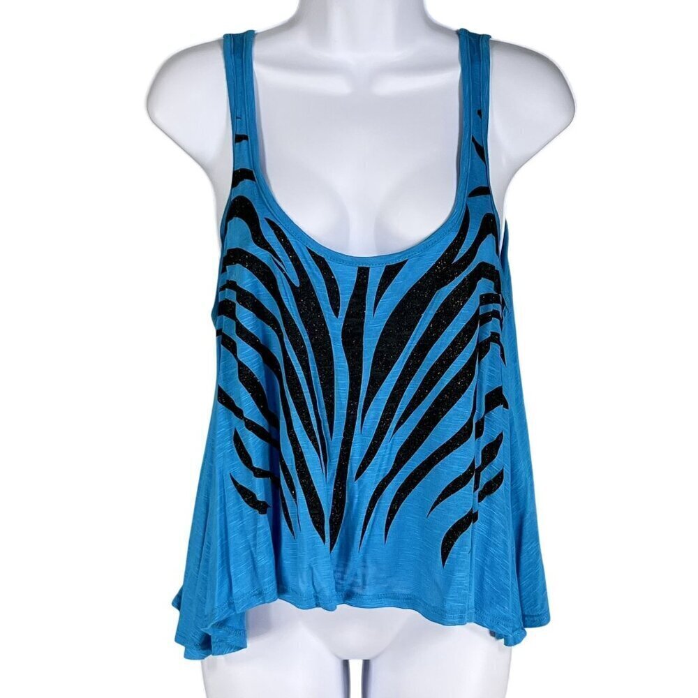 Y2K Vintage Wet Seal Womens M Blue Zebra Print Tank Top Made In USA Flowy Beachy